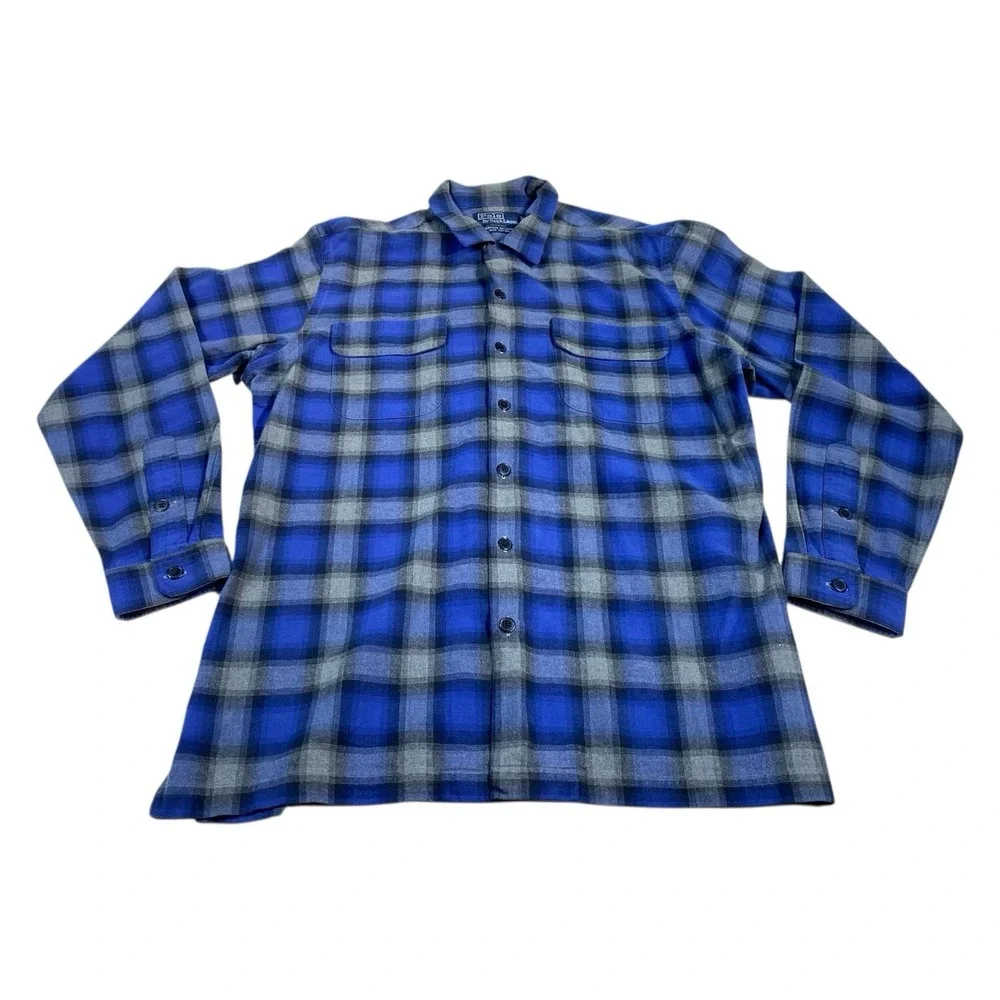 VTG Polo By Ralph Lauren Heritage Ski Camp Flannel Shirt Mens LRG Blue‎ Plaid
